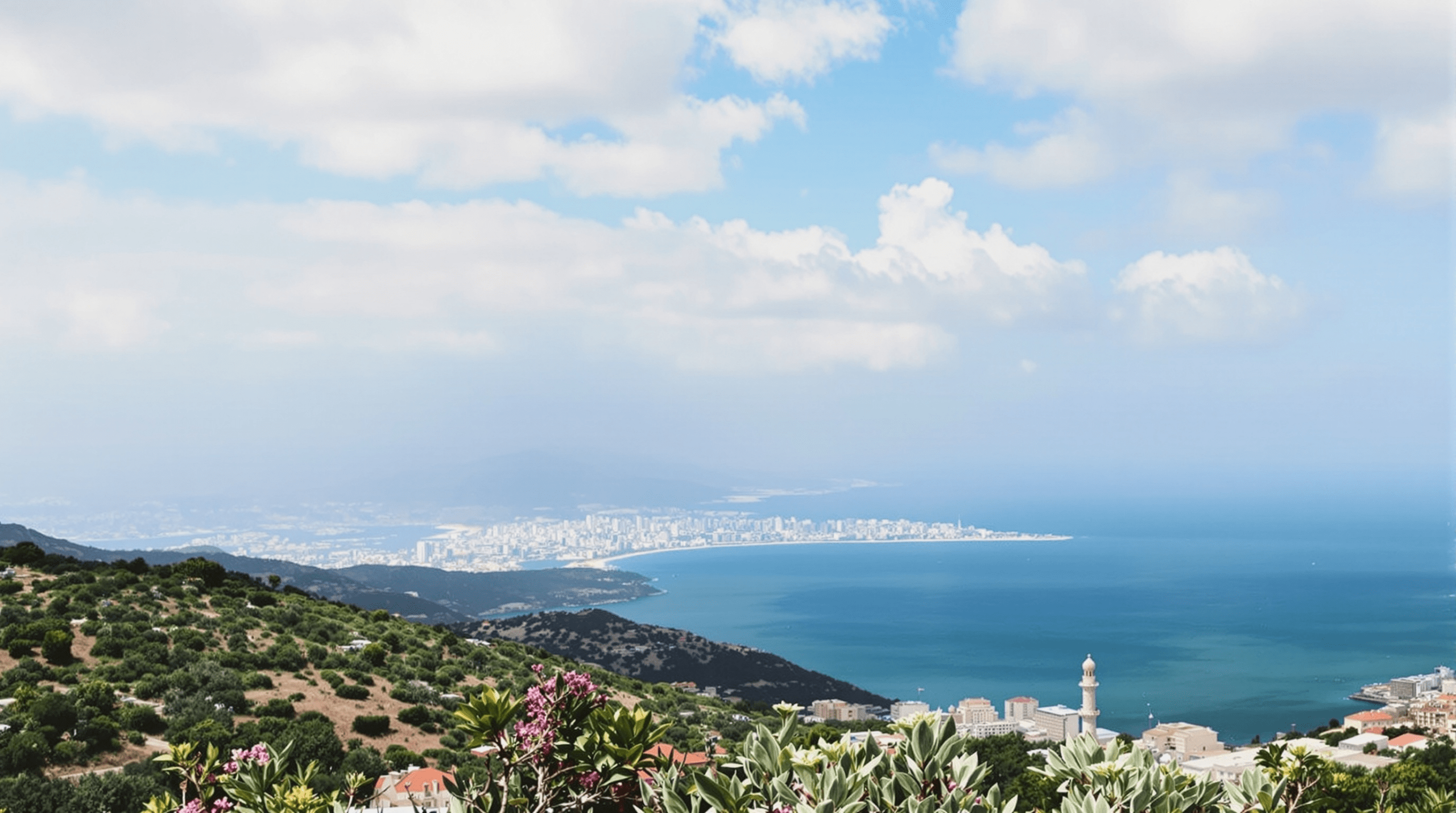 vue sur l'océan et la ville depuis une colline