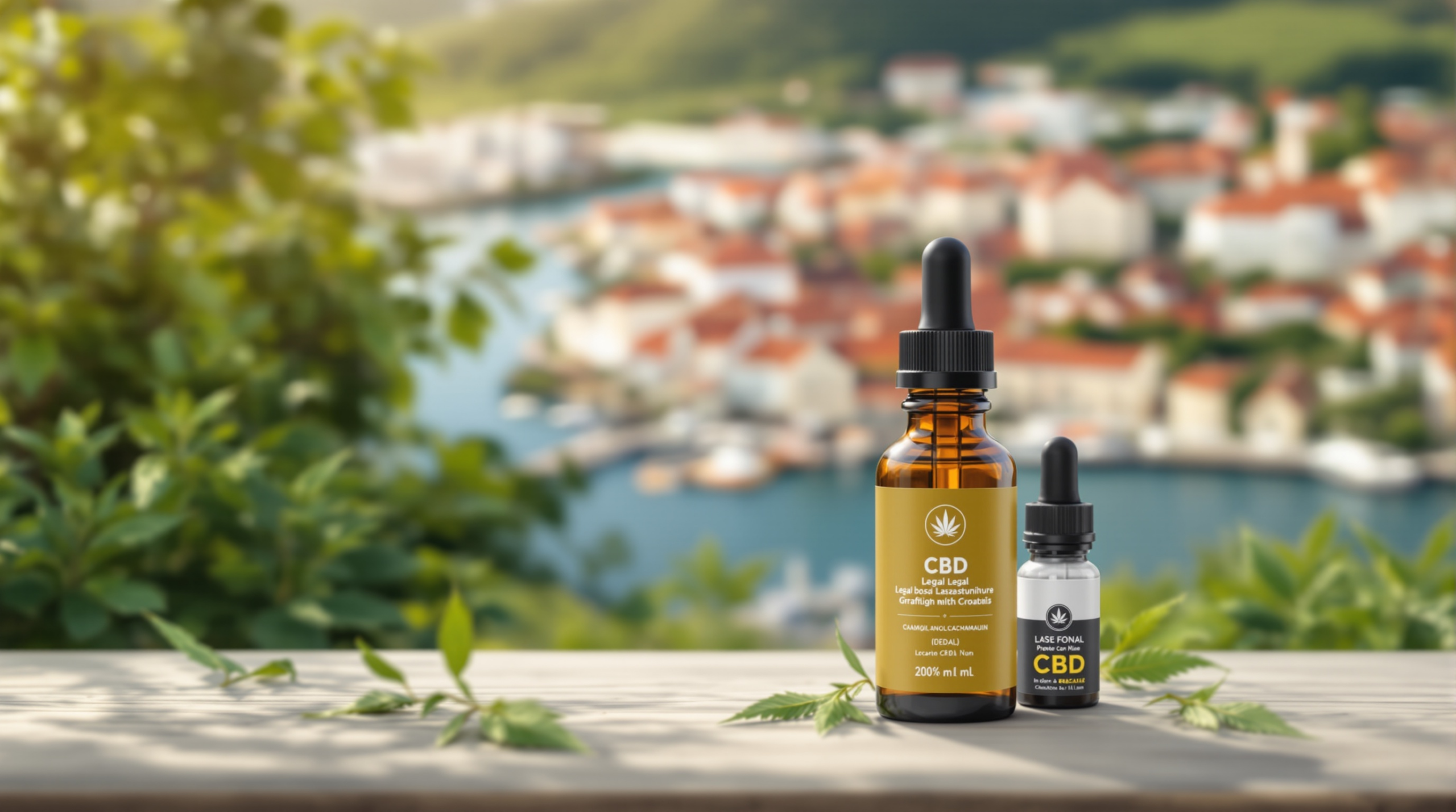 une bouteille de cbd à côté d'une bouteille d'huile de cbd