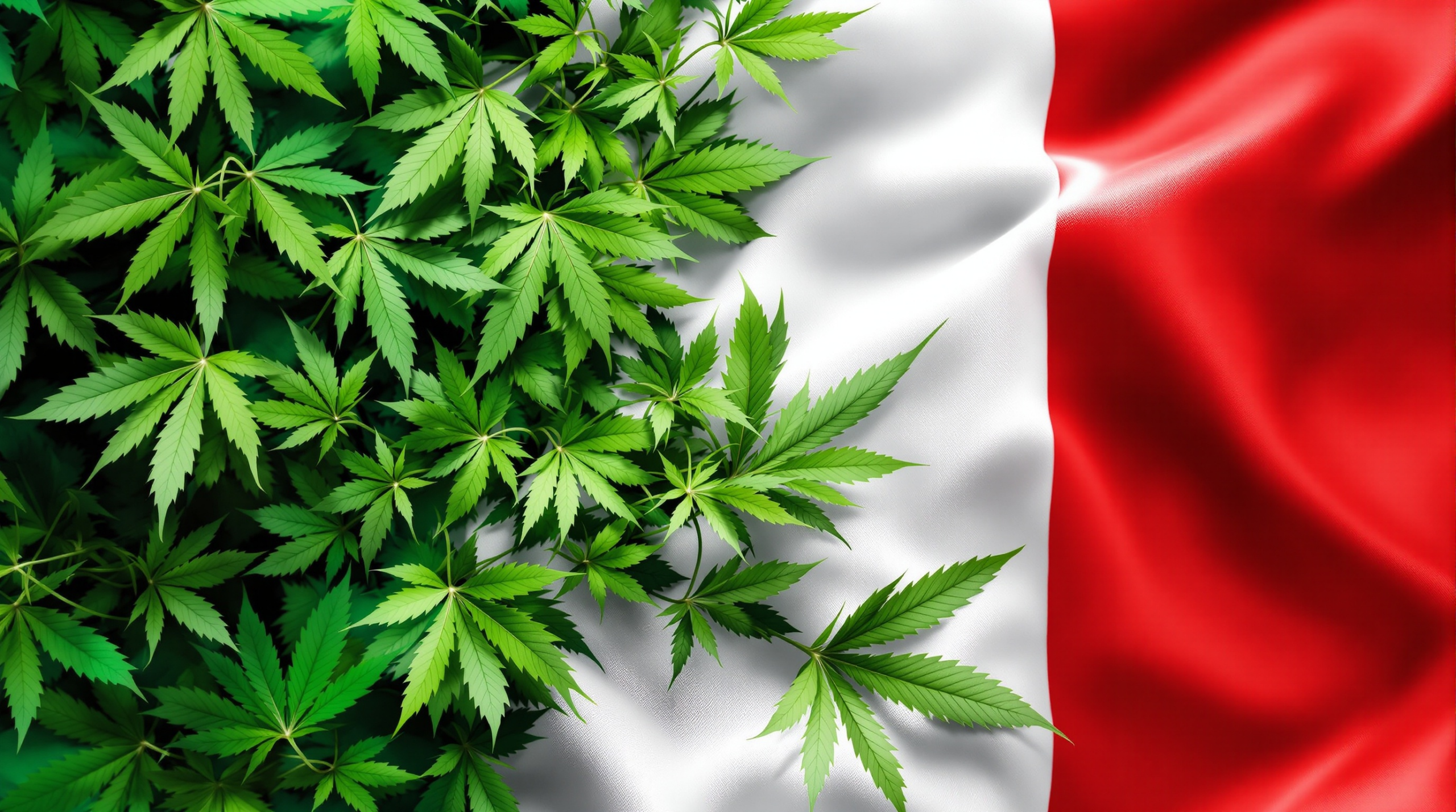 le drapeau de la france avec une plante de marijuana devant lui