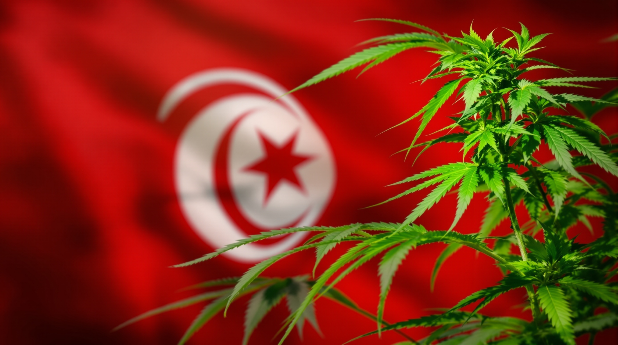 la photo d'un drapeau avec un plant de marijuana devant lui